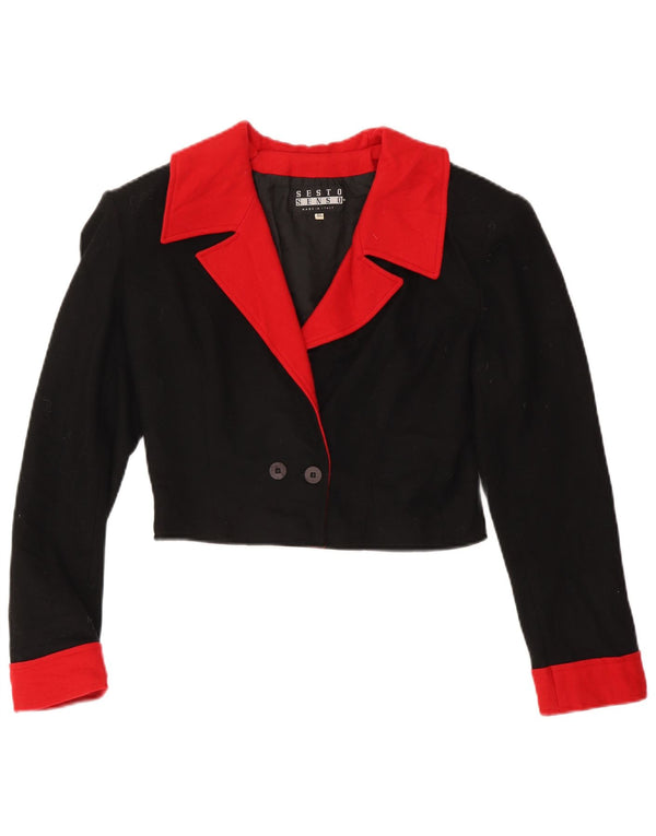Vintage Damen Zweireihige Bolerojacke IT 46 Large Black Colourblock