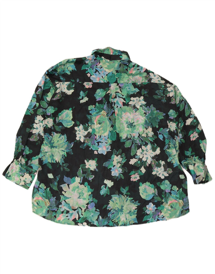 Übergroße Damen-Hemdbluse von Zara, Größe 46, groß, grünes Blumenmuster, Polyester