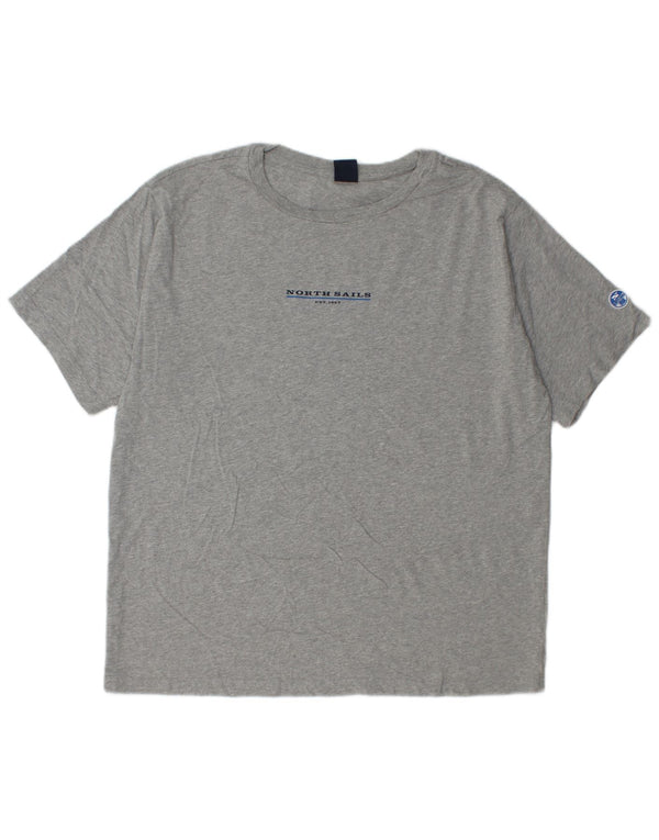North Sails Herren-T-Shirt-Oberteil XL aus grau gefleckter Baumwolle