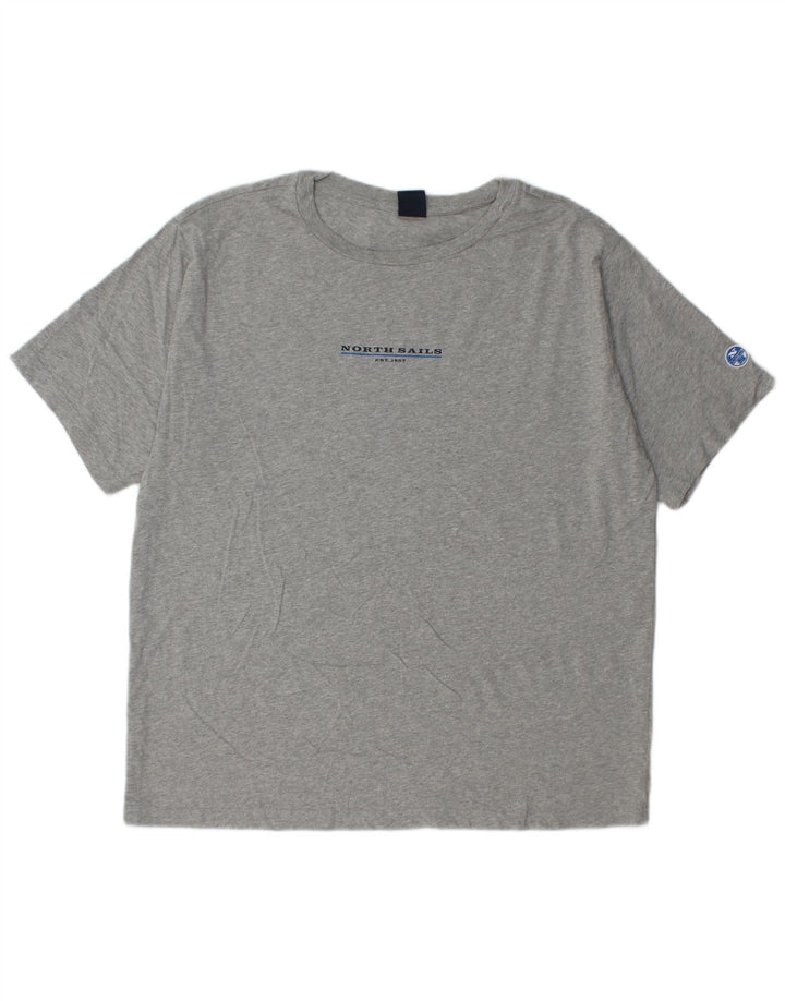 North Sails Herren-T-Shirt-Oberteil XL aus grau gefleckter Baumwolle