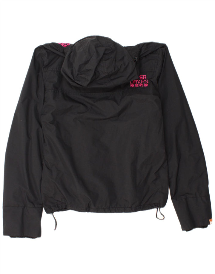 Superdry Damen-Windbreakerjacke mit Kapuze, UK 14, Größe L, schwarzes Nylon