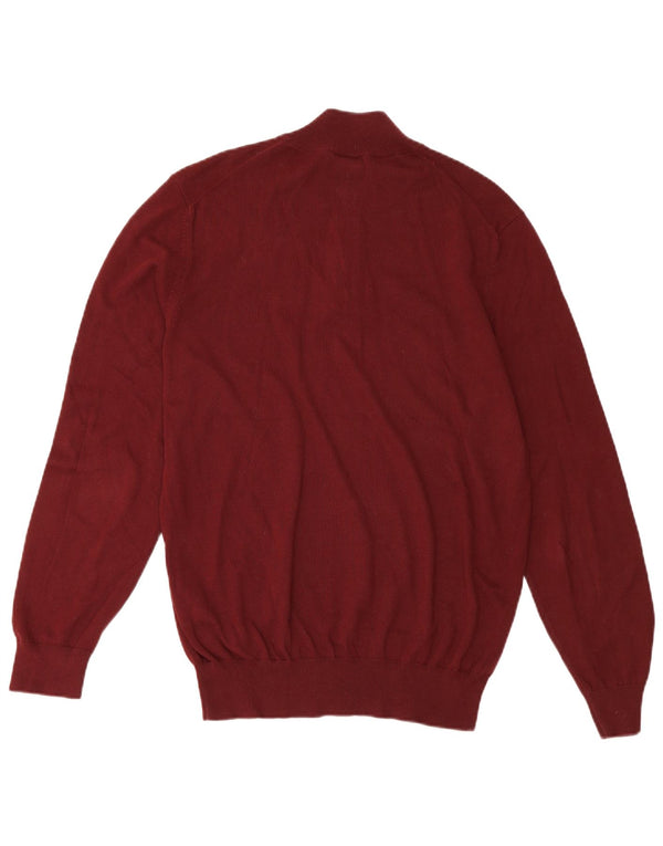 Hugo Boss Herren-Pullover mit Reißverschluss am Hals, groß, burgunderfarbene Baumwolle