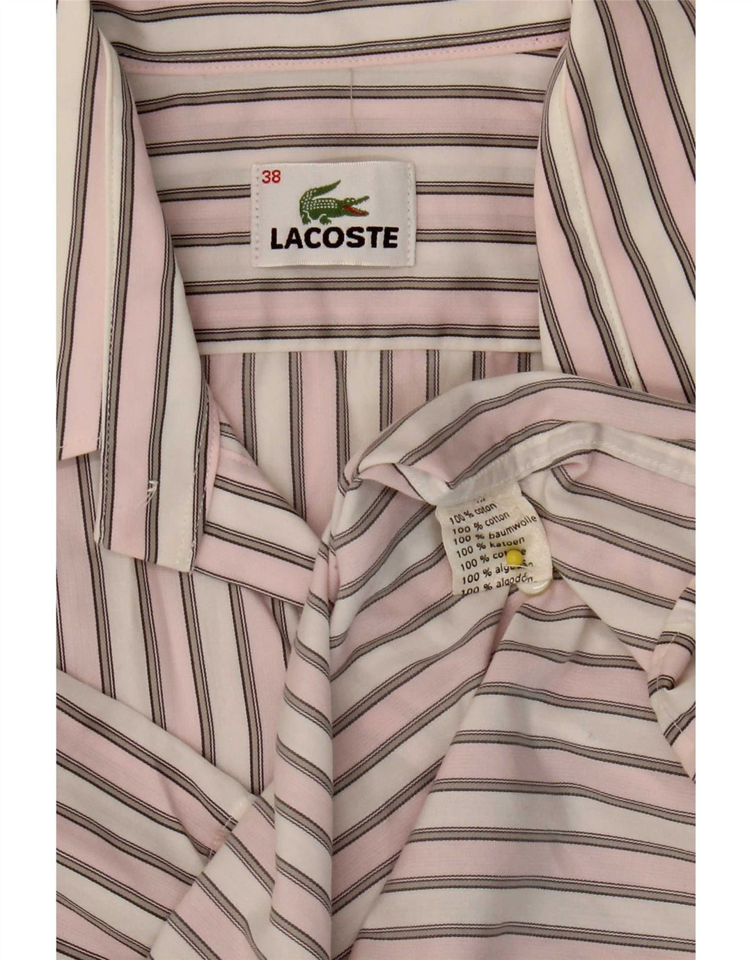 Lacoste Herren-Kurzarmhemd, Größe 38, mittelrosa, gestreift, Baumwolle