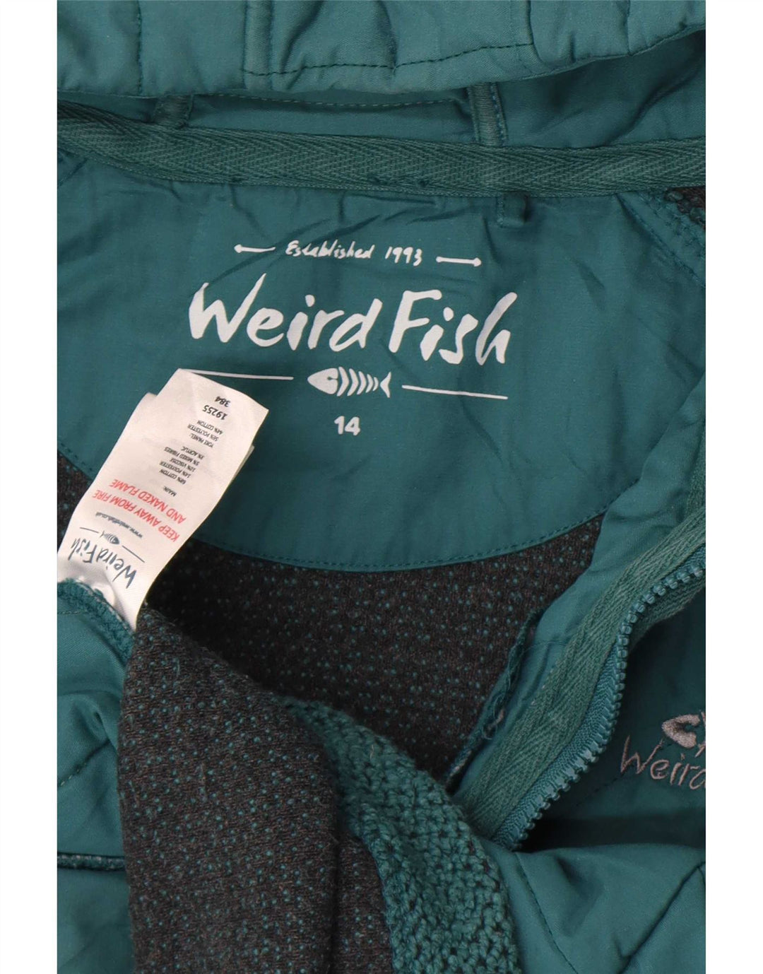 Weird Fish Damen-Kapuzenpullover mit Reißverschluss, UK 14, mitteltürkis, Baumwolle