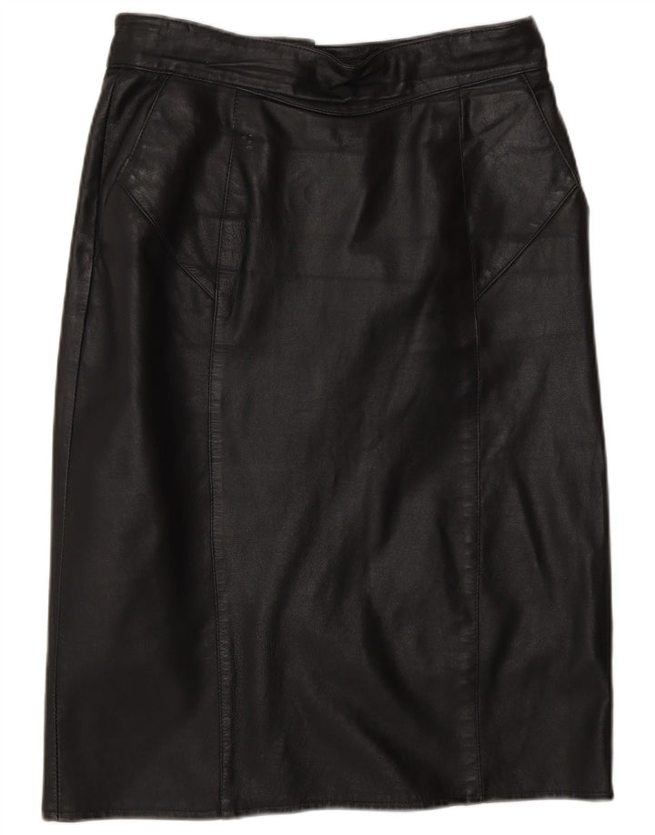 VINTAGE Womens Leather Skirt EU 40 Medium W30  Black
