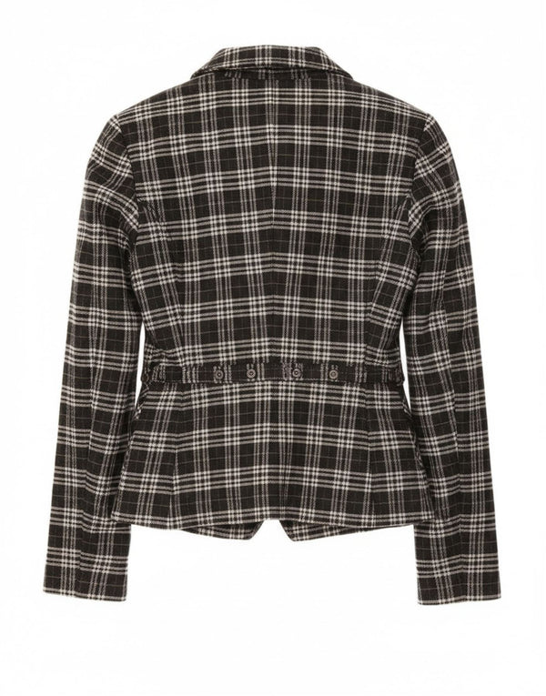 Roccobarocco Damen 2-Knopf-Blazerjacke IT 44 Mittelschwarz karierte Baumwolle