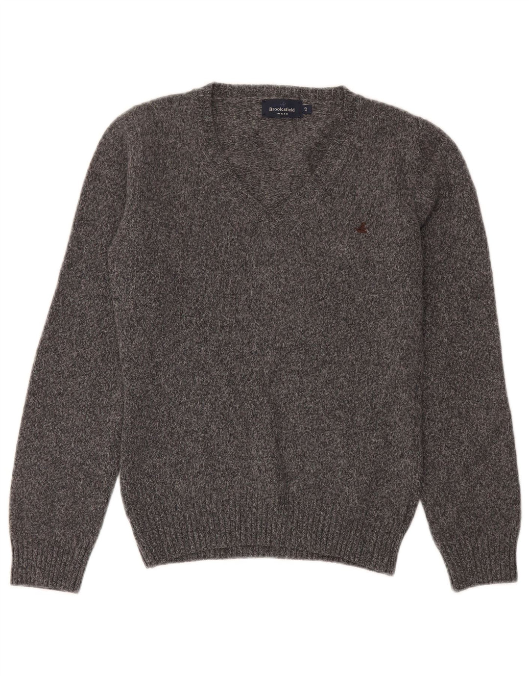 Brooksfield Damen-Pullover mit V-Ausschnitt IT 42 Mittelgrau gefleckte Wolle
