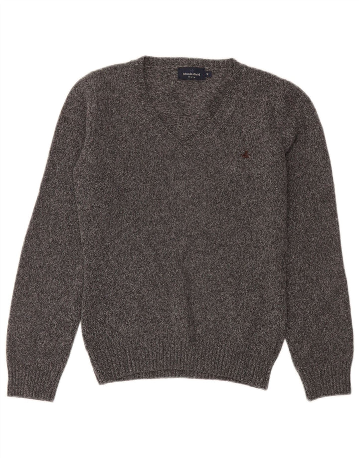 Brooksfield Damen-Pullover mit V-Ausschnitt IT 42 Mittelgrau gefleckte Wolle