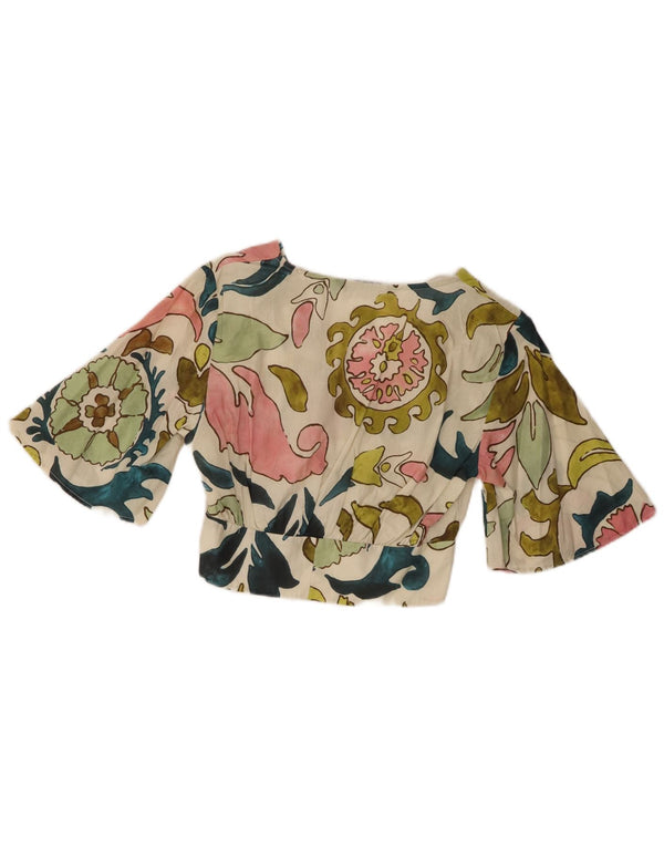 Zara Damen 1/2 Ärmel Crop Top UK 10 Small Mehrfarbig geblümt