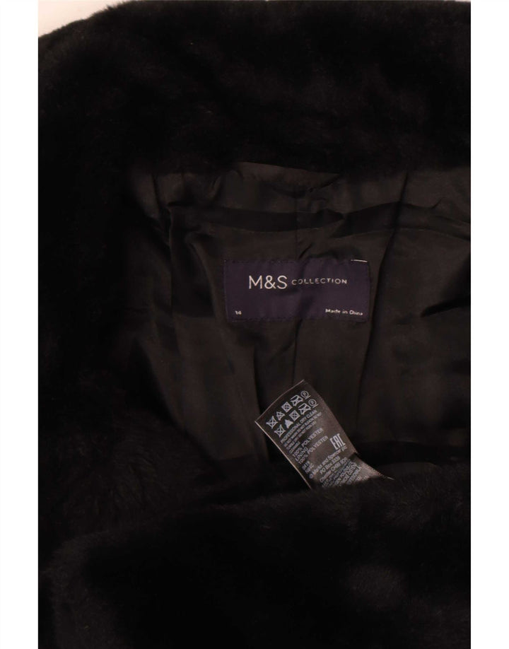 Marks & Spencer Damen Kunstpelzjacke UK 14 Mittelschwarzes Polyester