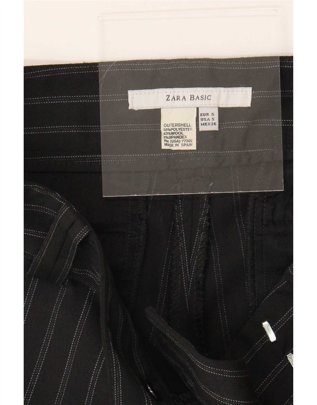 Zara Damen Chino-Shorts, Größe S, W26, schwarzes Nadelstreifen-Polyester