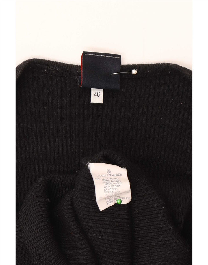 Dolce & Gabbana Damen Top Langarm IT 46 Large Schwarze Merinowolle
