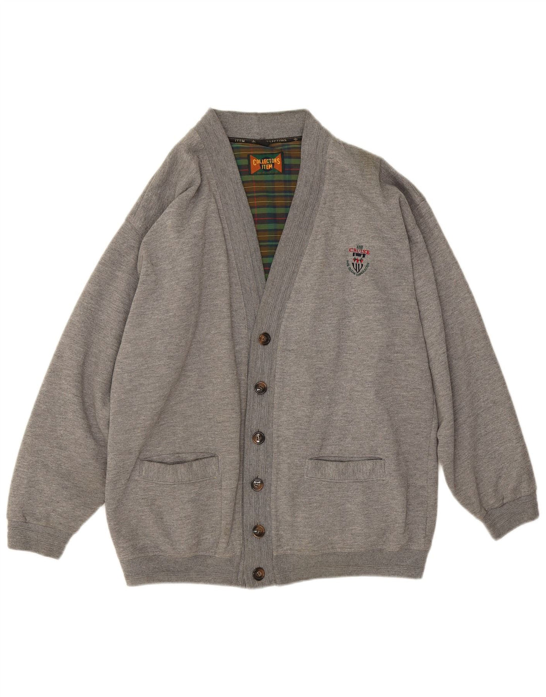 Vintage Herren-Cardigan-Pullover aus mittelgrauem Polyester