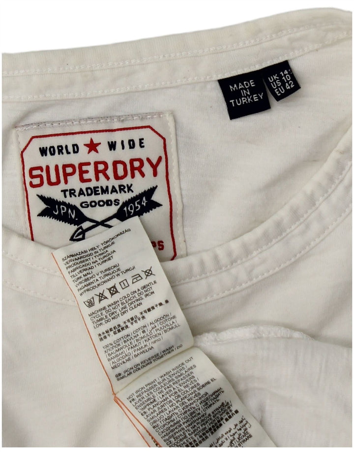 Superdry Damen Grafik-T-Shirt-Oberteil UK 14 Large Weiße Baumwolle
