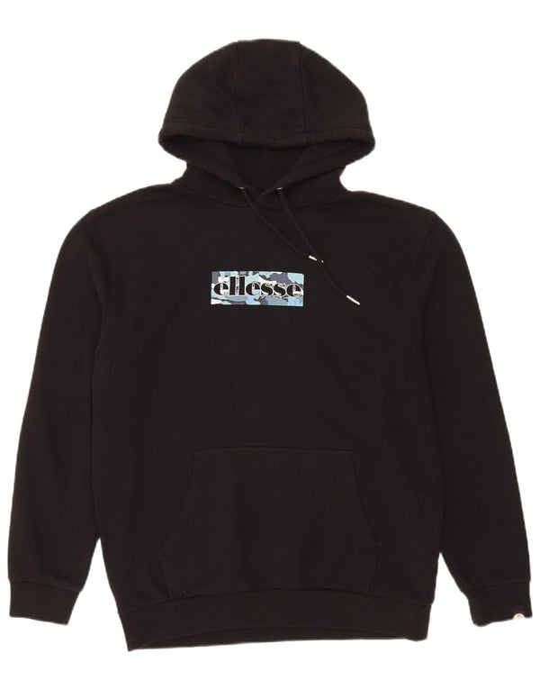 Ellesse Womens Graphic Hoodie Pullover UK 14 Große schwarze Baumwolle Sport