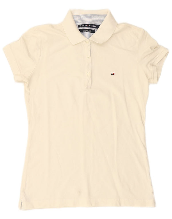 TOMMY HILFIGER Damen Poloshirt UK 14 Medium Weiß