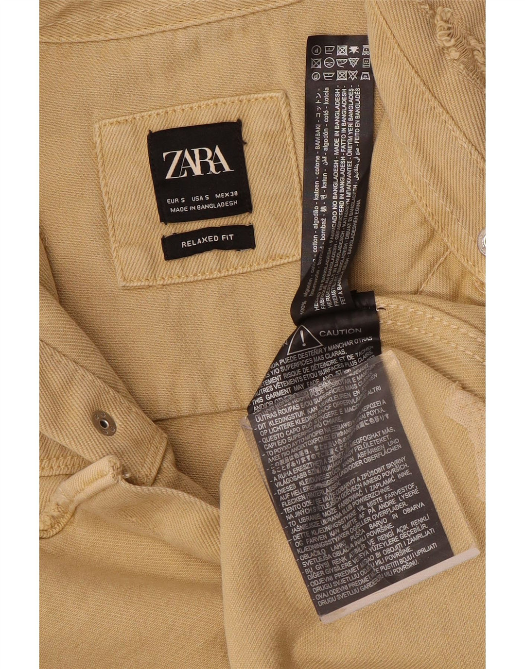 Zara Herren Jeanshemd im Distressed-Look, entspannte Passform, Größe S, Beige, Baumwolle