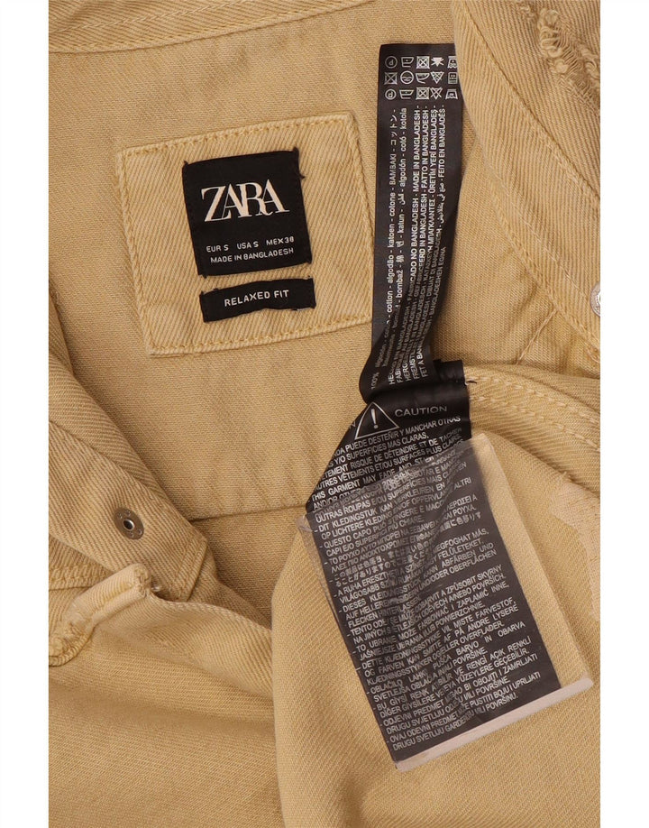Zara Herren Jeanshemd im Distressed-Look, entspannte Passform, Größe S, Beige, Baumwolle