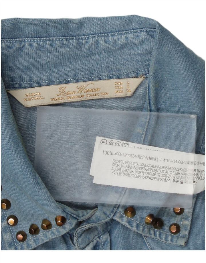 Zara Damen Jeanshemd UK 16 Large Blau Lyocell