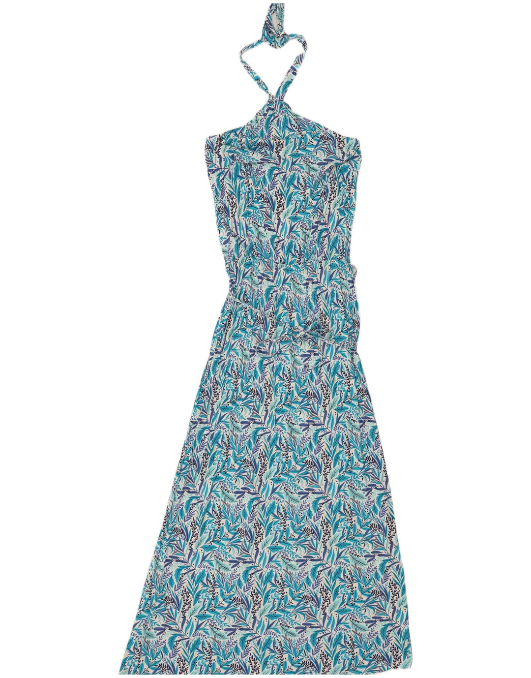 Blue Motion Maxi-Neckholder-Kleid für Damen, EU 40/42, mittelblaue Viskose mit Blumenmuster