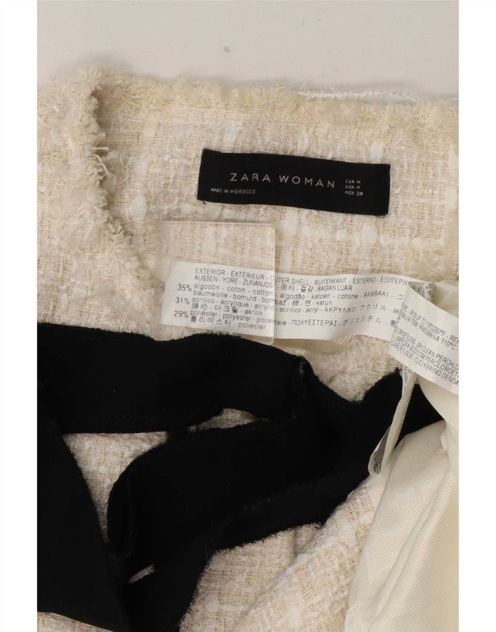 Zara Damen Longline 3-Knopf-Blazerjacke UK 12 Mittelweiß karierte Baumwolle