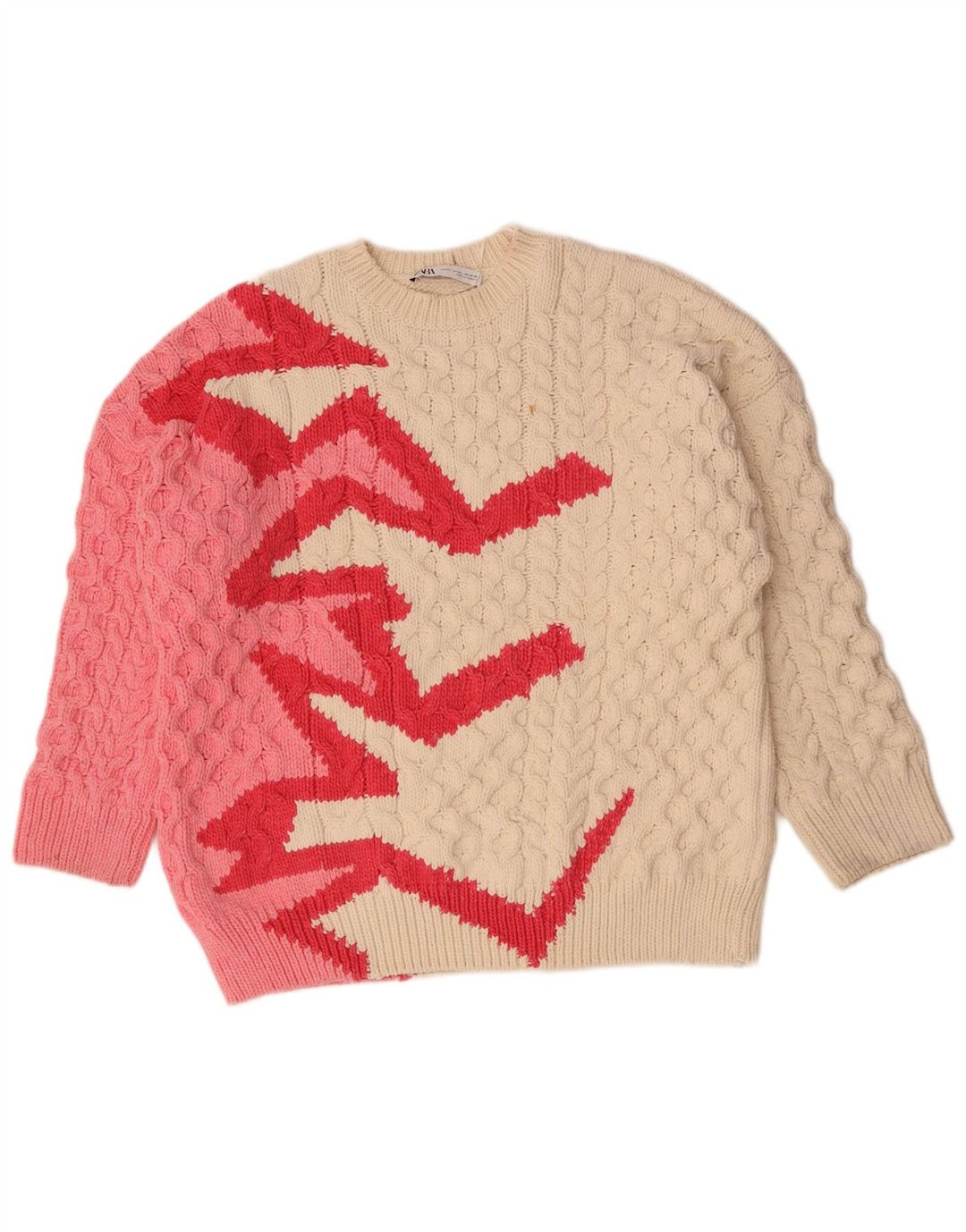 Zara Damen-Pullover mit Rundhalsausschnitt, Gr. 14, Medium, gebrochenes Weiß, Polyester