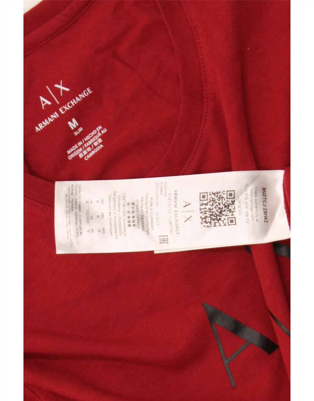 Armani Exchange Herren Grafik-T-Shirt-Oberteil aus mittelroter Baumwolle
