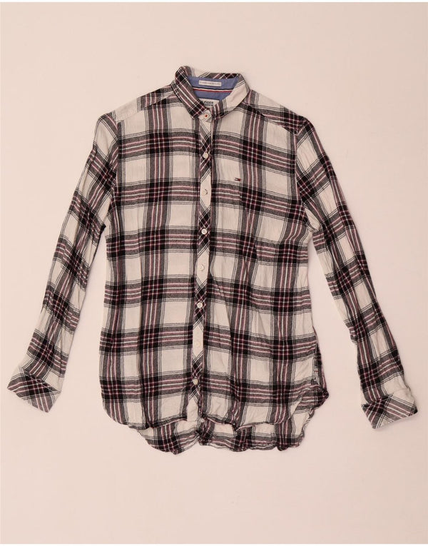 Tommy Hilfiger Damen Flanellhemd UK 6 XS Weiß karierte Viskose