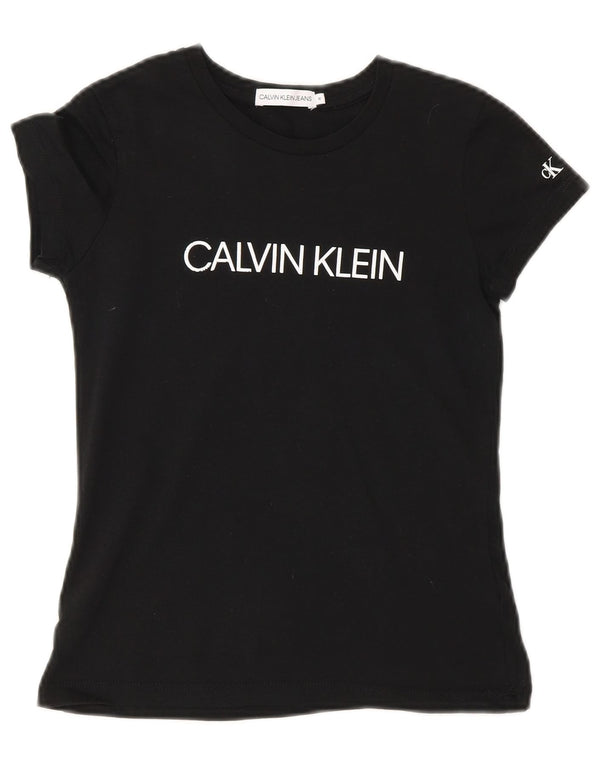 Calvin Klein Jeans Mädchen T-Shirt mit Grafik, 9–10 Jahre, schwarze Baumwolle