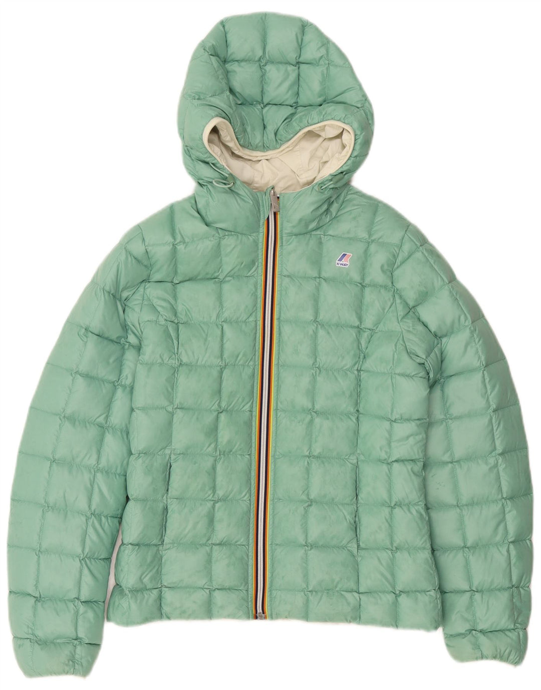 K-Way Mädchen-Wendejacke mit Kapuze, wattiert, 11–12 Jahre, cremefarbenes Polyamid