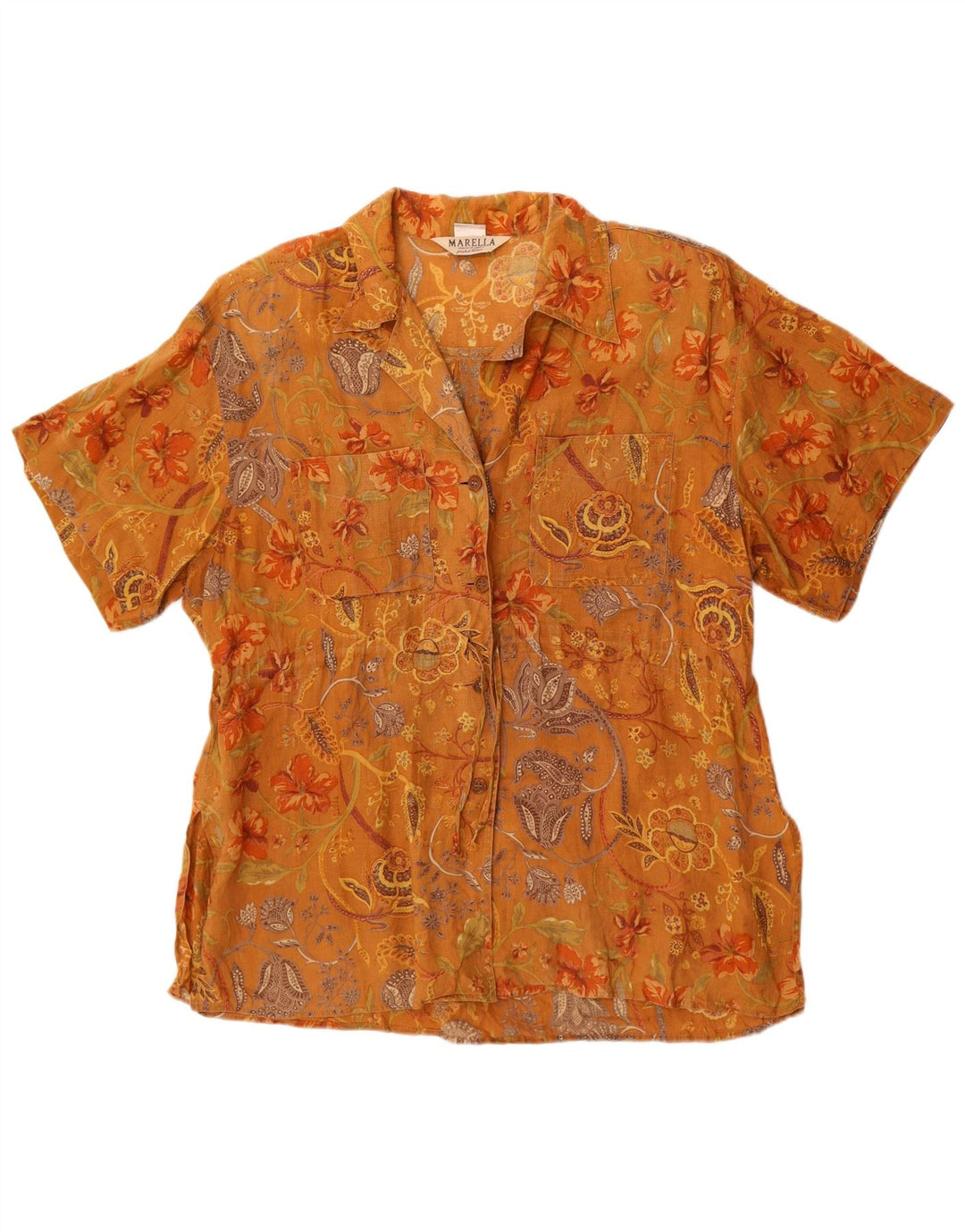 Marella Herren Kurzarmhemd UK 12 Mittelbraun geblümt