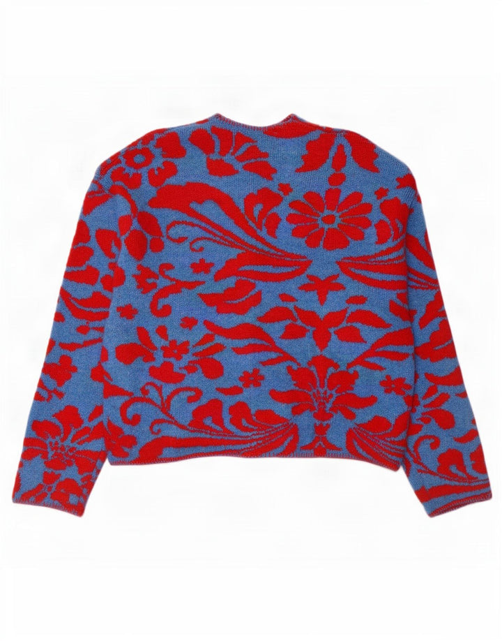 Zara Damen-Cardigan-Pullover UK 14 Mittelblaues Blumenmuster aus Polyester