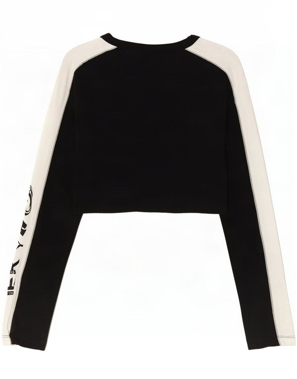 Adidas Damen Crop Graphic Top Langarm UK 6 XS Schwarz Colourblock Baumwolle
