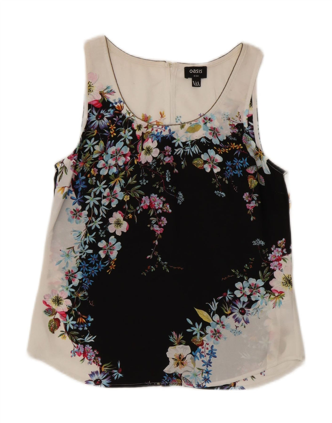 Oasis Ärmelloses Damen-Blusenoberteil, UK-Größe 36, Größe S, Weiß, Blumenmuster, Polyester