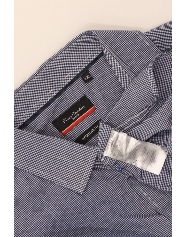 PIERRE CARDIN Herren-Hemd mit normaler Passform, 2XL, blaues Gingham-Polyester