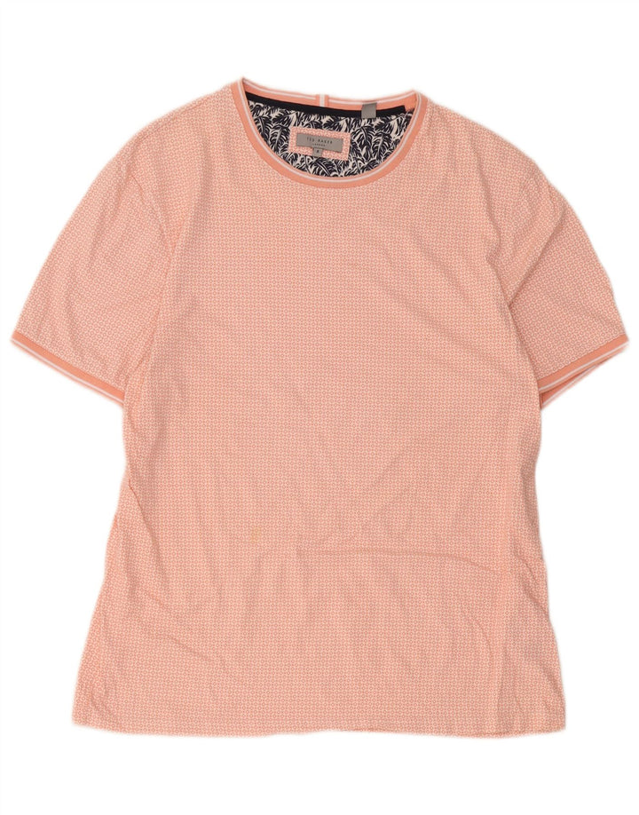 Ted Baker Herren T-Shirt Top Größe 5 XL rosa geometrische Baumwolle