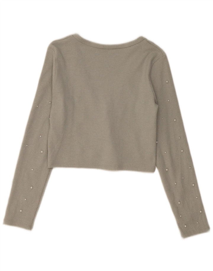 Zara Damen Crop Cardigan Top UK 14 Large Grau Polyester