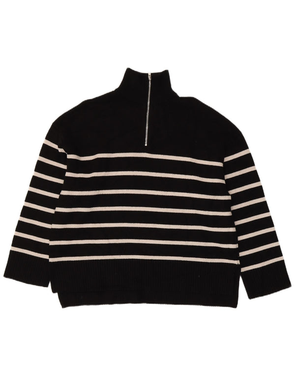 Zara Damen-Pullover mit Reißverschluss, UK 18, XL, schwarz gestreift, Viskose
