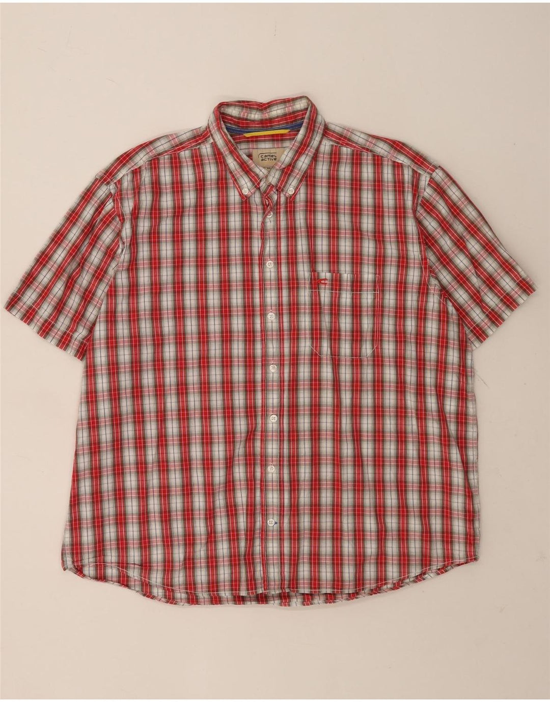 Camel Active Herren-Kurzarmhemd 2XL, rot kariert, Baumwolle