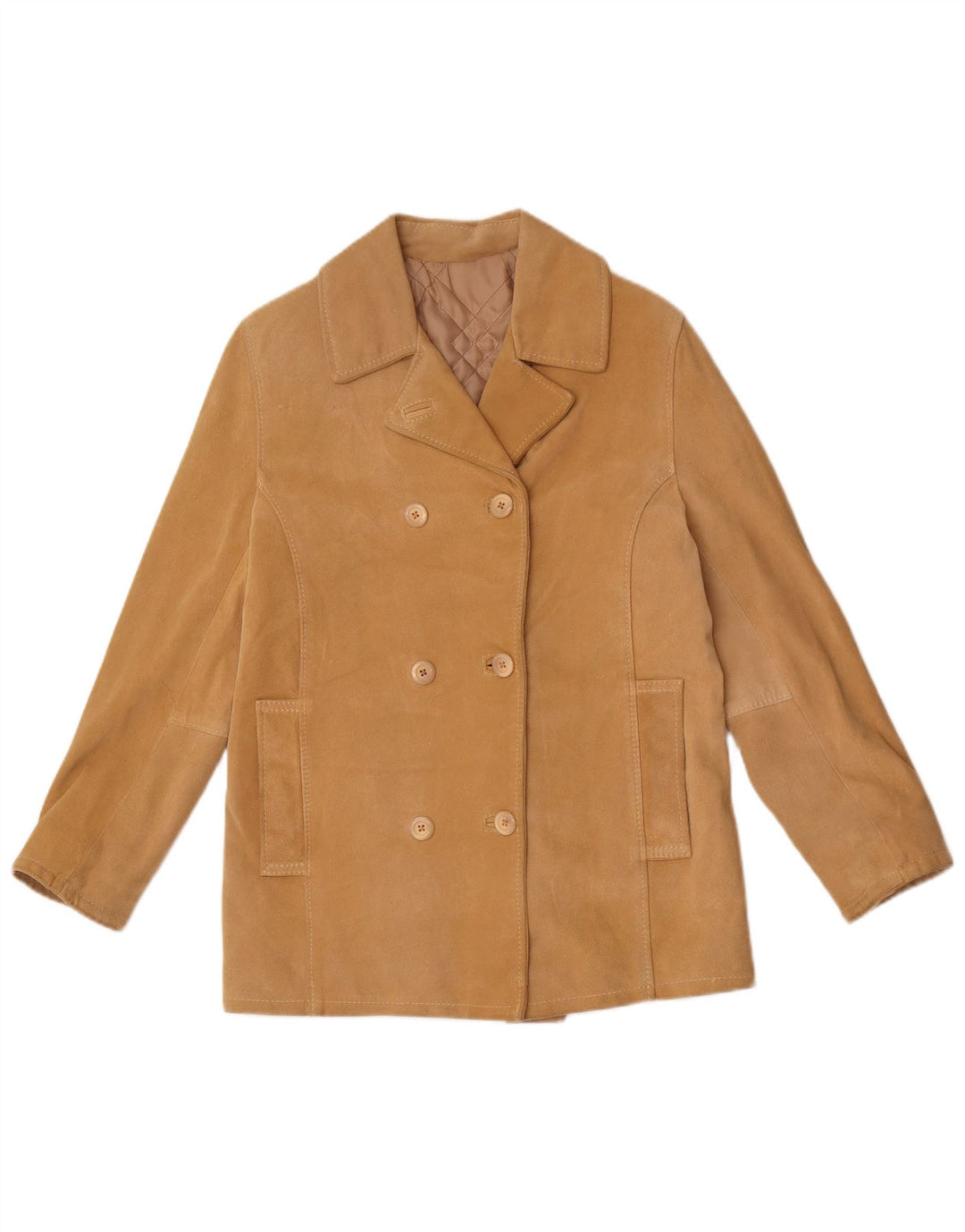 Dario Brizzi Damen Zweireihige Wildlederjacke UK 10 Small Beige Leder