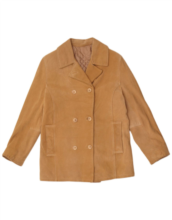 Dario Brizzi Damen Zweireihige Wildlederjacke UK 10 Small Beige Leder
