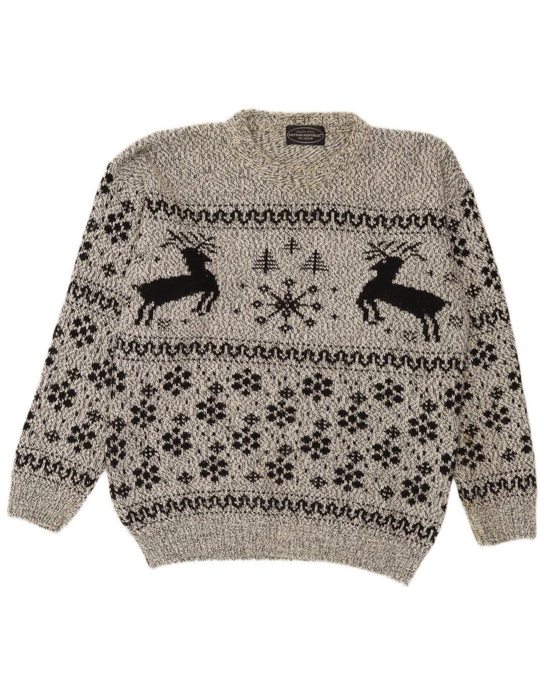 Cotton Republic Herren-Pullover mit Rundhalsausschnitt, Mittelgrau, Fair Isle