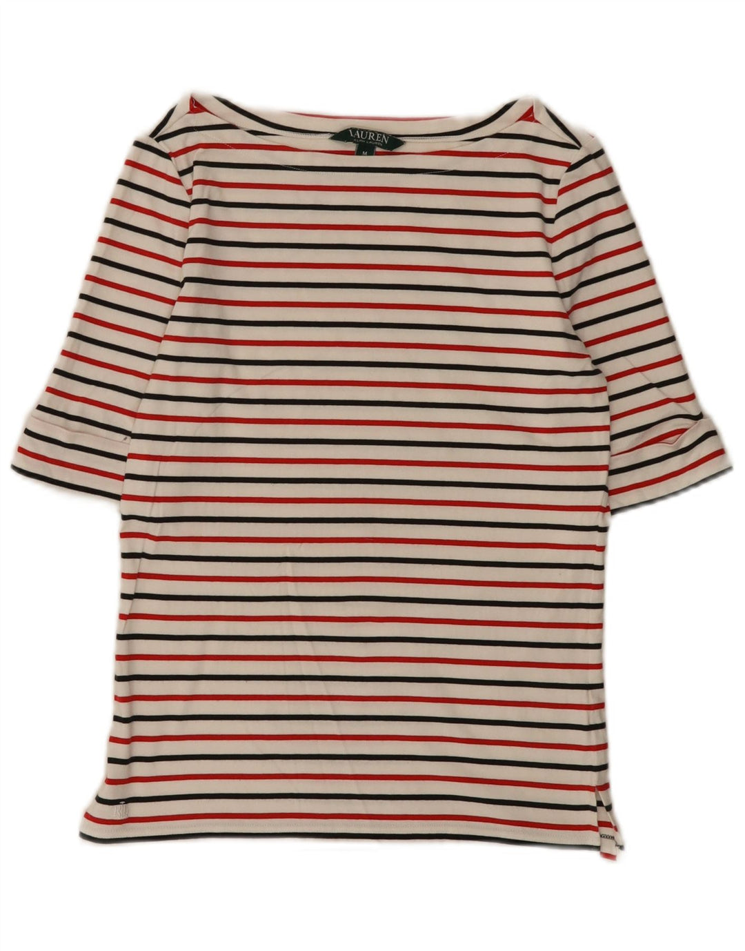 Ralph Lauren Damen-Top mit 3/4-Ärmeln, UK-Größe 12, mittelweiß gestreift