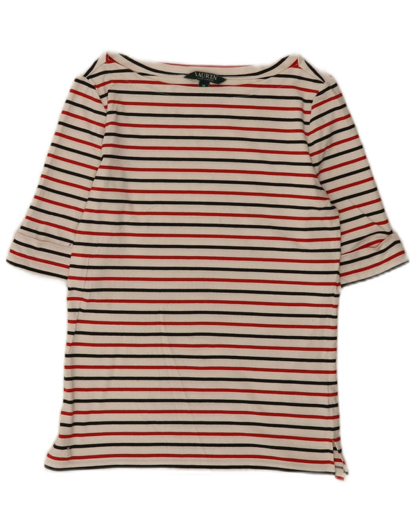 Ralph Lauren Damen-Top mit 3/4-Ärmeln, UK-Größe 12, mittelweiß gestreift