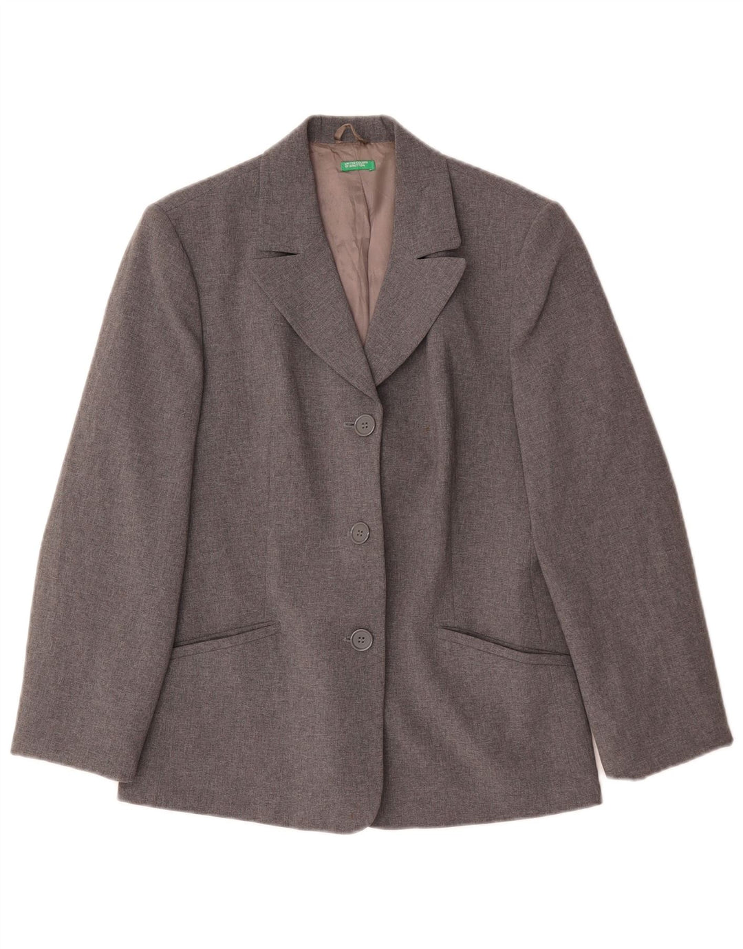 Benetton Damen-Blazerjacke mit 3 Knöpfen, IT 44, mittelgraues Polyester