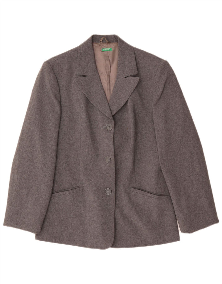 Benetton Damen-Blazerjacke mit 3 Knöpfen, IT 44, mittelgraues Polyester
