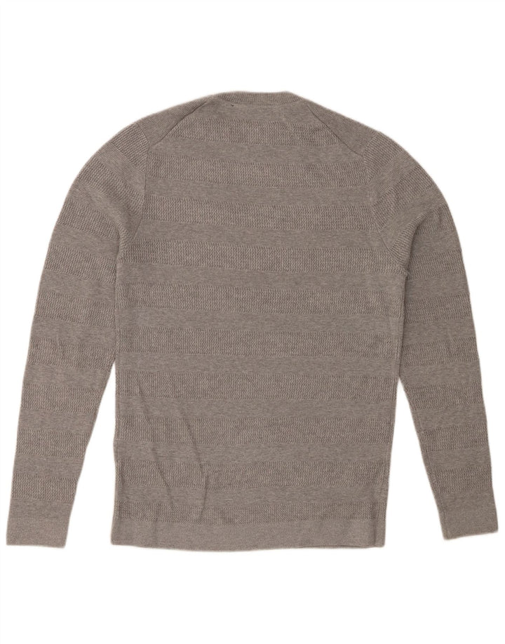 SUPERDRY Herren-Pullover mit Rundhalsausschnitt, klein, grau gestreift, Baumwolle