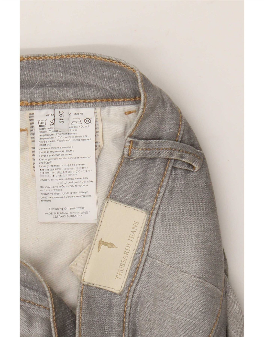 Trussardi Damen Distressed Slim Jeans W26 L30 Graue Baumwolle