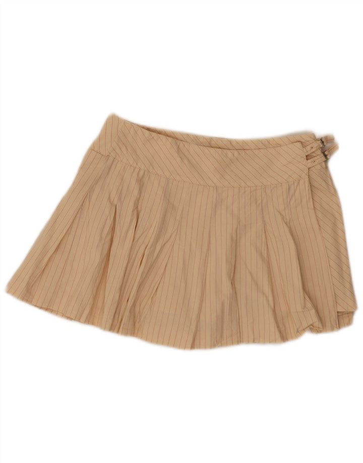 Zara Damen Mini-Wickelrock Medium W28 Beige Nadelstreifen-Baumwolle