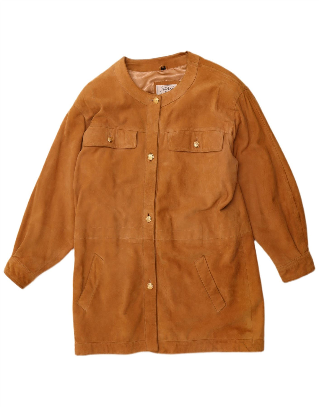 YORN Damen Übergroßer Wildledermantel EU 40 Mittelbeiges Leder